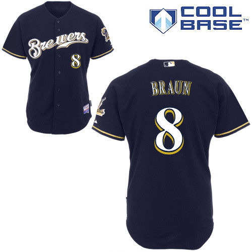 Ryan Braun #8 Youth Baseball Jersey-Milwaukee Brewers Authentic Alternate Navy Cool Base MLB Jersey